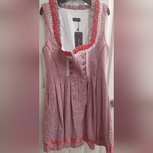 Glory Star Bavarian Octoberfest Dirndl Dress Large Renaissance Red White Plaid